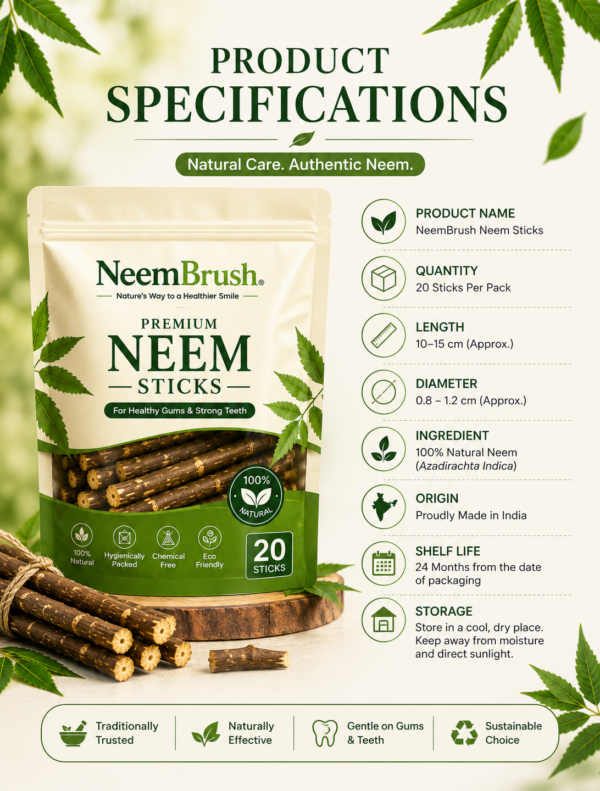 NeemBrush Premium Neem Sticks – 20 Pack (6 Inch)